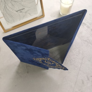 การ์ดเชิญงานแต่ง<span class=keywords><strong>ง</strong></span>านแบบซองใส่การ์ด กำมะหยี่สีน้ำเ<span class=keywords><strong>ง</strong></span>ินหรูหรา ปั๊มฟอยล์ทอง พร้อมอะคริลิคใส  ขอ<span class=keywords><strong>ง</strong></span>ขวัญสำหรับแขก - Product Image 4