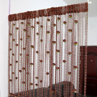 Tendance 1*2m Léger Élégant 16 Fleurs Roses Rideau à Cordes Salon Romantique Pompons Rouges Rideaux de Porte Décoration Intérieure