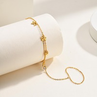 Pulsera de Cadena de Oro 8K y Acero Inoxidable con Triple Anillo para Mujer, Incrustada con Zirconia Blanca en Forma de Ojo