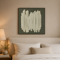 FLOLENCO Peinture sur toile décorative abstraite à relief épais, tons neutres de la terre, couches 3D texturées, strates de montagne, avec pompons