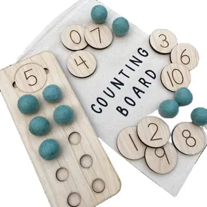 Bandejas de conteo Montessori para preescolar, tablas de corte por láser de 1-10 números matemáticos, tablas de trazado de madera con bolas de fieltro