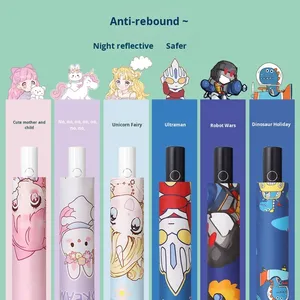 Paraguas Plegable Automático Anti-Retroceso para Niños y Niñas, Diseño Ligero de Dibujos Animados para Lluvia y Sol, Personalizable para Viajes - Product Image 4