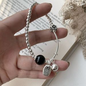 Pulsera de Plata de Ley S925 con Cuentas de Ágata Negra, Estilo Vintage, Acabado Antiguo, Joyería Unisex para Uso Diario - Product Image 3