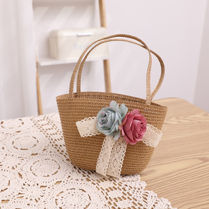 Commercio all'ingrosso alla moda di perle per bambini cappelli di paglia da sole vacanze estive borsa da spiaggia e cappello Set - Product Image 6