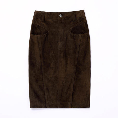 5301 Goatskin Suede European and American Style Package Hip Skirt Inserted and a Slit in the Middle Skirt and Half Skirt