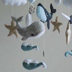 Mobile de bébé fait main en peluche pour la chambre de bébé, cadeau de naissance, animaux marins, baleine, narval, <span class=keywords><strong>dauphin</strong></span>, décoration suspendue pour garçon - Product Image 3
