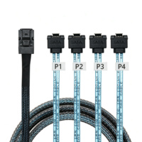 Kabel Data Mini SAS HD SFF-8643 ke 4 SATA 90 derajat untuk Penyimpanan Hard Drive, Kabel Data SATA