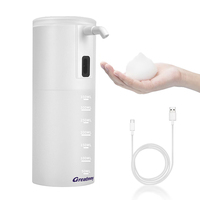 Distributeur automatique de savon mousse sans contact 350 ml (11,83 oz) avec pompe rechargeable et 4 niveaux réglables pour cuisine et salle de bain