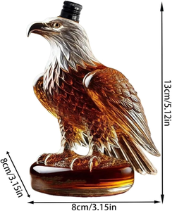 قارورة ويسكي عصرية على شكل نسر، زجاج بوروسيليكات عالي الجودة ثلاثي الأبعاد سعة 350 مل، منفوخة يدويًا، متينة، هدية أعمال مثالية لمشروبات السكوتش والبوربون في البار. - Product Image 3