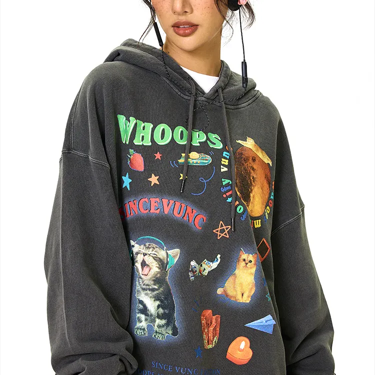Hoodie French Terry gadis manis Pullover Logo cetak Digital kustom hoodie katun untuk wanita