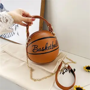 Tas Tangan Bahu Rantai Mini Wanita, Dompet Bola Basket Bulat Bola Kecil Lucu Grosir