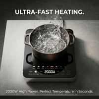 Table de cuisson à induction ultra-mince 2000W, cuisinière électrique portable avec 8 modes de cuisson et cadre en acier inoxydable pour cuisine moderne