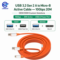 Cable Activo LUNGKAY USB 3.2 Gen 2 a Micro-B de 10 Gbps y 20 M con Repetidor de Señal y Puerto de Alimentación USB 2.0 para Disco Duro Externo SSD OEM