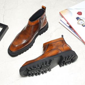 Chaussures en cuir pour hommes, style business décontracté, semelle épaisse, antidérapantes, résistantes à l'usure, design tendance, polyvalentes, pour usage quotidien et formel - Product Image 3