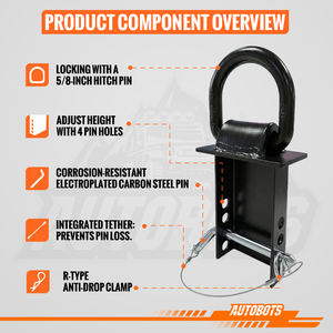 AUTOBOTS Anneau en D de fixation pour remorque en acier 5/8 po, dispositif de suspension pour corde de camion, goupille de connexion, goupille de remorque de type D - Product Image 3