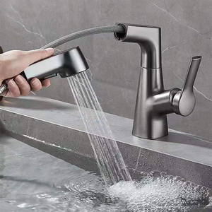 <span class=keywords><strong>Robinet</strong></span> de lavabo moderne en laiton chromé à levier unique, mitigeur de lavabo mural extractible, anti-corrosion, léger - Product Image 1