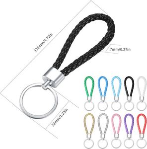 Porte-clés en cuir tressé style simple avec anneaux en alliage, pendentif pour clés de voiture, accessoires de mode faits à la main pour femmes, hommes et enfants - Product Image 3