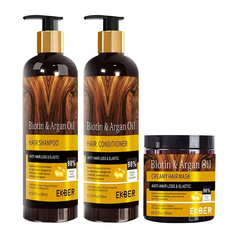 Marque privée Nature Soins des cheveux biologiques Shampooing pour cheveux noirs Biotine Huile d'argan Shampooing et revitalisant pour la perte de cheveux Amincissement