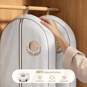 Cotton Hanging <strong>Breathable</strong> Suit Cover Luxury Hanging Clothes Storage Foldable Coat Covers <strong>Garment</strong> <strong>Bags</strong> for Closet - Product Image 5
