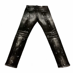 <span class=keywords><strong>Pantaloni</strong></span> Jeans da Uomo Personalizzabili Effetto Rovinato a Gamba Dritta Denim Lavaggio Aderente Streetwear Casual alla Moda con Schizzi di Vernice - Product Image 2