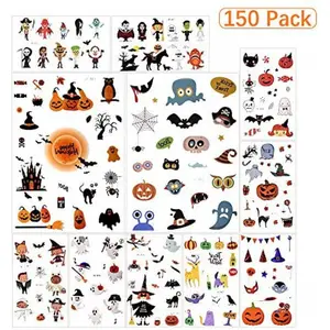 Crianças Tatuagens temporárias, 150 Projetos Assorted Halloween Tatuagem À Prova D' Água Bonito Stick em Tatuagens Crianças, Abóbora Tatuagens Adesivo