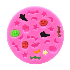 Cheap round 25pcs 3D mini Halloween products star moon pumpkin bat ghost ghostbusters shape diy silicone molds