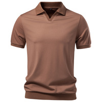 Polo Homme Luxe Style Old Money à Col Seagull, Manches Courtes, 220 g/m², en Rayonne Effet Soie, Fluide et Respirant, Décontracté et Professionnel