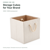Panier de rangement pliable en tissu de bambou 13x13x13 pouces avec poignées en corde de coton, organisateur cube pliable, boîte de rangement pour la maison, lot de 35L
