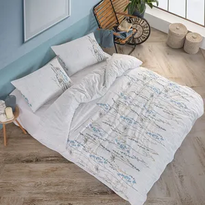 Ensemble de literie double en coton Karden Flower Jasmine, motif de feuilles blanches - Product Image 2
