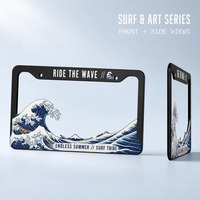 Cadres de plaque d'immatriculation en plastique ABS durable, imprimés sur mesure avec art japonais Ukiyo-E Thème Vague et Surf Océanique, pour véhicules et SUV côtiers