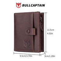 Dompet Kulit Asli BULLCAPTAIN untuk Pria, Dompet Lipat Kulit Sapi Vintage dengan Kantong Koin Resleting dan Pengunci RFID