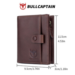 BULLCAPTAIN Genuine Leather <b>Wallet</b> <b>for</b> <b>Men</b> Cowhide Leather Bifold Purse Vintage Snap Zipper Coin Pocket <b>RFID</b> Blocking <b>Wallet</b> - Product Image 5