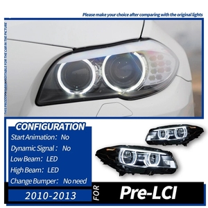 Feux avant <span class=keywords><strong>LED</strong></span> pour BMW F10 Série 5 F10 2011-2017, ensemble de phares <span class=keywords><strong>LED</strong></span>, mise à niveau des feux de jour à <span class=keywords><strong>LED</strong></span> Angel Eyes - Product Image 1
