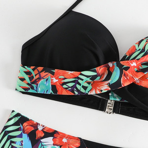 Stampa tropicale femminile Push Up Bikini costume da bagno tinta unita canotta da <span class=keywords><strong>spiaggia</strong></span> senza schienale semplice traspirante per il mare - Product Image 5