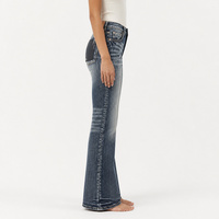 Pantalon en jean pour femme, coupe évasée, taille haute, cinq poches, coutures soignées, style moderne, vente en gros