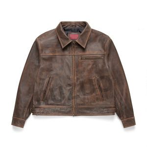 <span class=keywords><strong>Giacche</strong></span> in Vera Pelle per Uomo <span class=keywords><strong>Personalizzate</strong></span>, Stile Vintage Acid Wash, Vestibilità Boxy, Zip Frontale, Produzione su Misura - Product Image 1