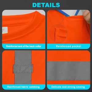 เสื้อไฮวิสสำหรับผู้ชายและผู้หญิง แขนสั้น ระดับ 3 เสื้อนิรภัยสะท้อนแสงพร้อมแถบสะท้อนแสง สีส้ม - Product Image 4