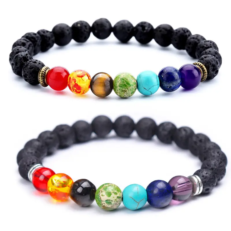 Pulsera trenzada para hombre, difusor de aceites esenciales de aromaterapia, cuentas de piedra Natural para Yoga, Lava Rock, pulsera de Chakra 7, gran oferta