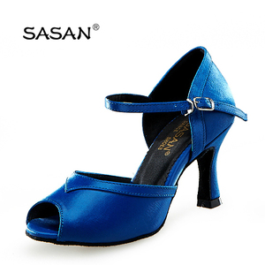 Chaussures de danse <span class=keywords><strong>salsa</strong></span> femme à bout ouvert en satin bleu avec semelle intérieure souple pour la danse - Product Image 4
