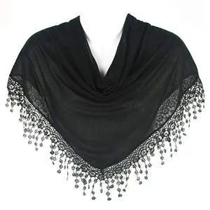 Fashion Novelty Girl Women's 100% Viscose Scarves Shawls Triangle Scarf With Lace Fringes