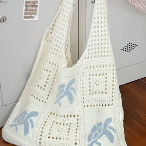 Sac à bandoulière tricoté tendance pour femme, motif écaille de tortue, deux poignées, idéal pour les voyages, la plage et les vacances printemps-été - Product Image 3