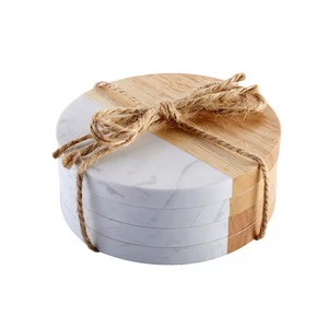 Posavasos de té de piedra Natural redondo personalizado, portavasos de madera de acacia de mármol blanco de bambú para Bar, alfombrillas y almohadillas de boda, Favor - Product Image 5