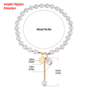 Bijoux Simple Couche Baroque Imitation Perle Plate Collier Pendentif Minimaliste Gland Chandail Chaîne - Product Image 5