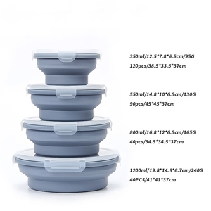 Ensemble de bols en silicone pliables avec couvercles, étanches, sans BPA, empilables, pour la cuisine, les voyages, le <span class=keywords><strong>camping</strong></span>, compatibles micro-ondes, stockage alimentaire - Product Image 2
