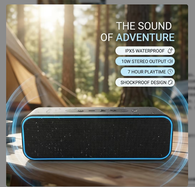 Dual 5W IPX5 Waterproof TWS Speaker OEM Portable Stereo Sound Box for Outdoor Camping