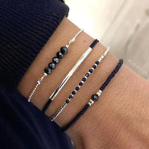 4 Uds. De cuerda negra apilable Bohemia ajustable chapado en oro con cuentas de arroz, pulsera elástica, conjunto de pulsera, regalo de verano para mujer - Product Image 6