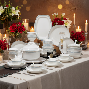 Luxury 6-8 Piece Eco-Friendly Bone China <b>Dinnerware</b> Utensils Kit European Style Green Gold Pattern Camping Ready Dishwasher - Product Image 1
