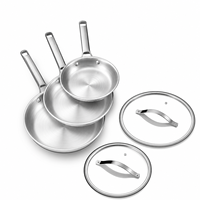 Ensemble de poêles à frire en acier inoxydable tri-couches de qualité supérieure, fabrication OEM ODM, ensemble de poêles entièrement plaquées pour cuisson à induction