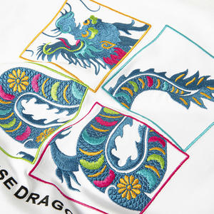 Camiseta Unisex de Cuello Redondo con Bordado de Dragón y Patrón Animal, Holgada, Larga, con Contraste de Color, Transpirable - Product Image 6
