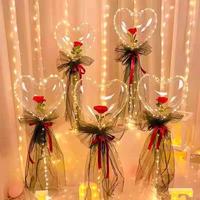 Bouquet de roses de haute qualité pour la Saint-Valentin 2026, ballons à bulles en PVC transparent, ballons Bobo avec lumière LED, ensemble cadeau unique pour Pâques, décoration